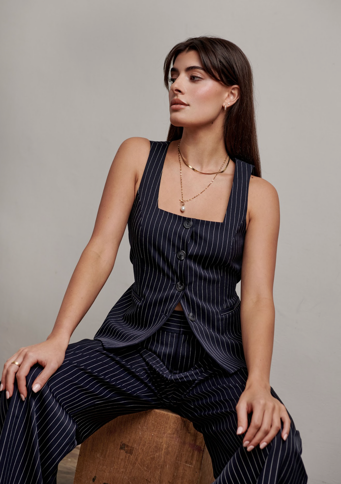 The Andy Top - Pinstripe Navy