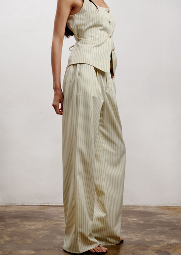 The Willow Wide Leg Pant- Pinstripe Buttercream