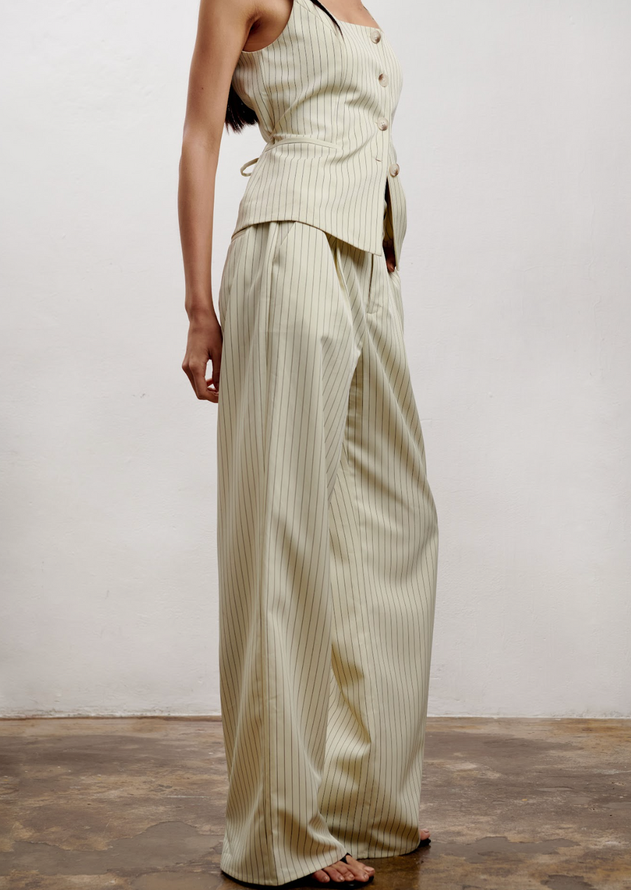 The Willow Wide Leg Pant- Pinstripe Buttercream