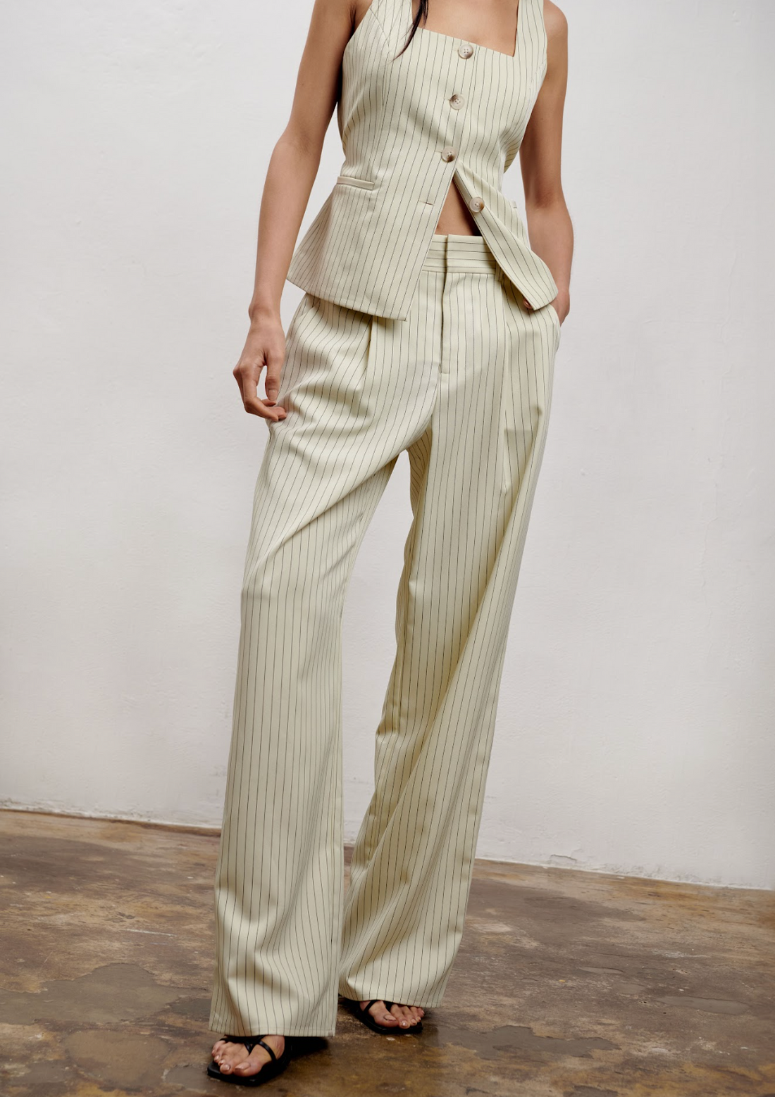 The Willow Wide Leg Pant- Pinstripe Buttercream