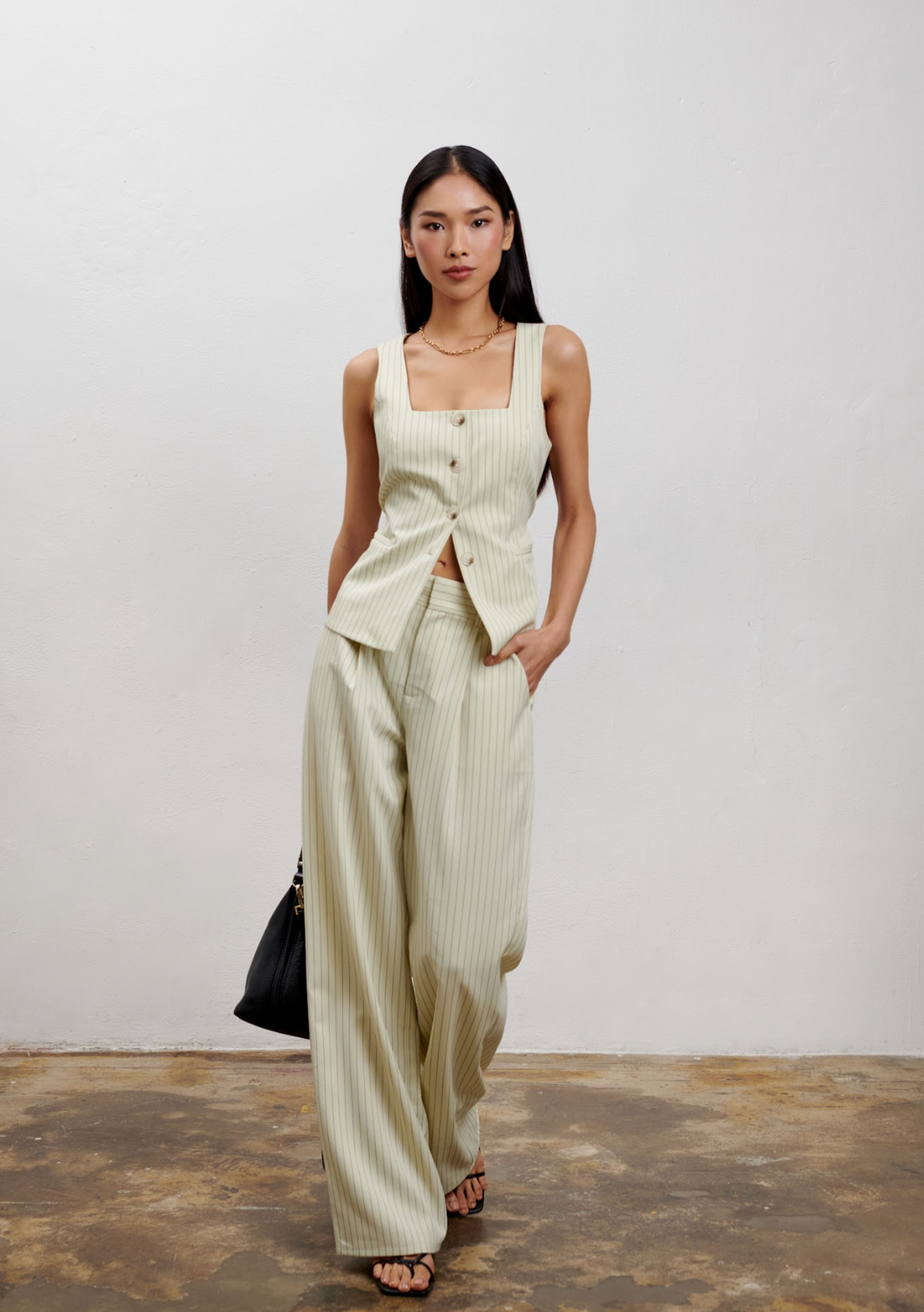 The Willow Wide Leg Pant- Pinstripe Buttercream