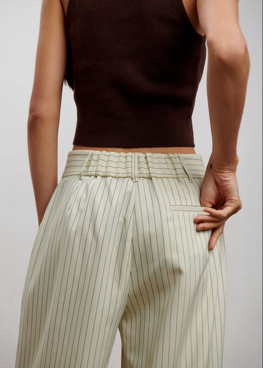 The Willow Wide Leg Pant- Pinstripe Buttercream