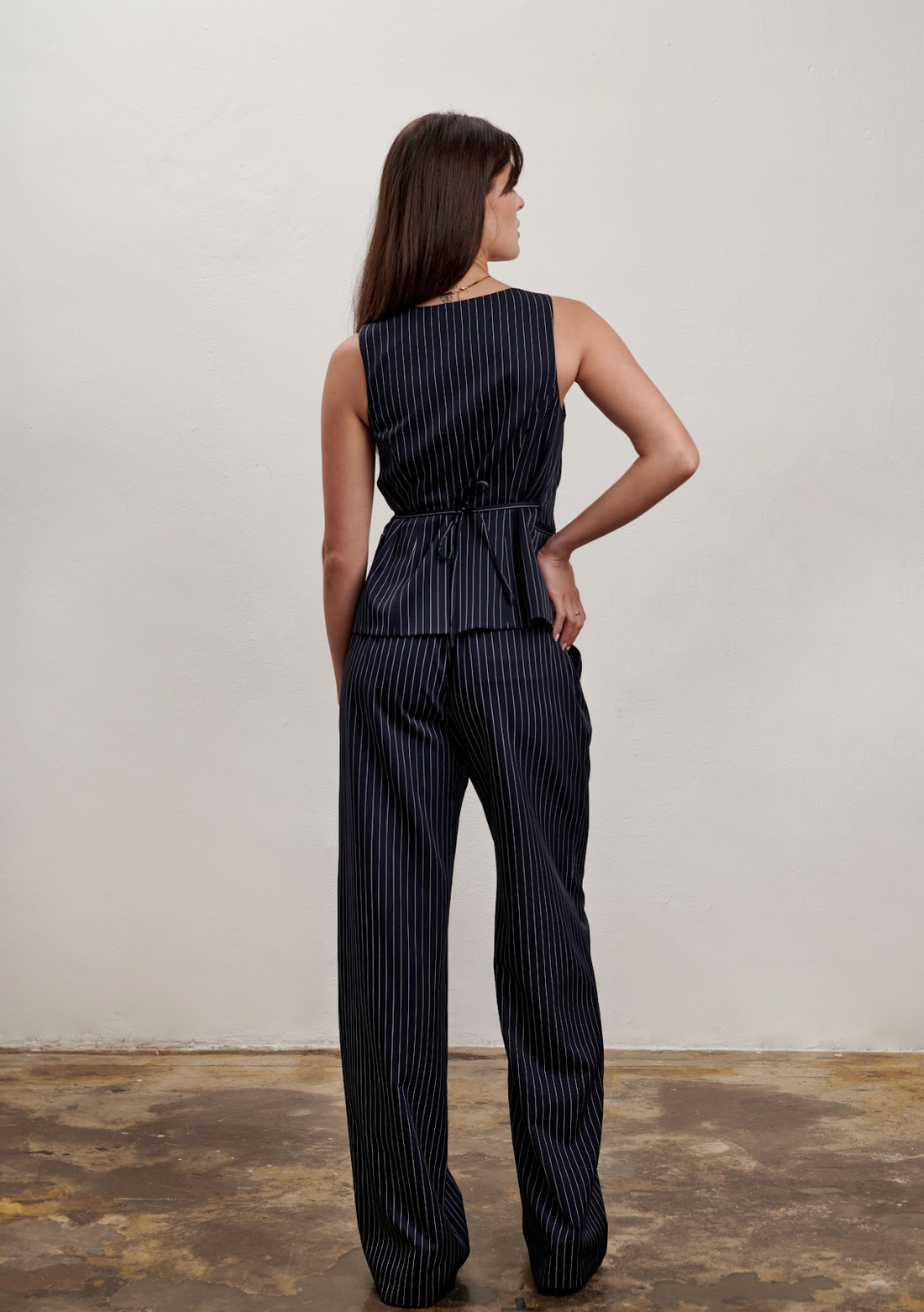 The Willow Wide Leg Pant- Pinstripe Navy