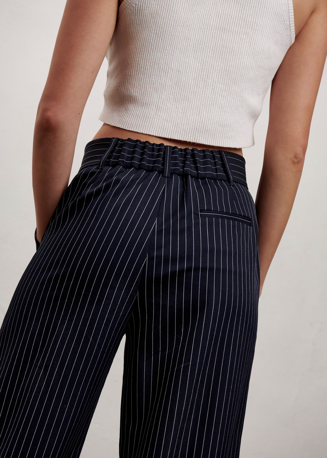 The Willow Wide Leg Pant- Pinstripe Navy