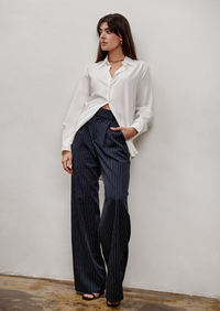 The Willow Wide Leg Pant- Pinstripe Navy