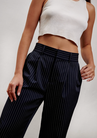 The Willow Wide Leg Pant- Pinstripe Navy