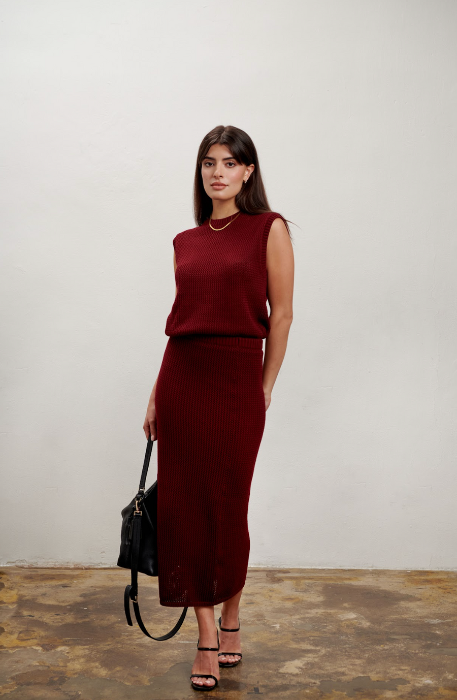 The Nina Midi Skirt- Burgundy