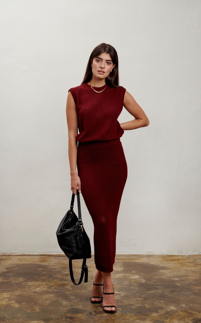 The Nina Midi Skirt- Burgundy