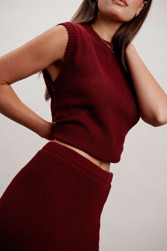 The Nina Midi Skirt- Burgundy