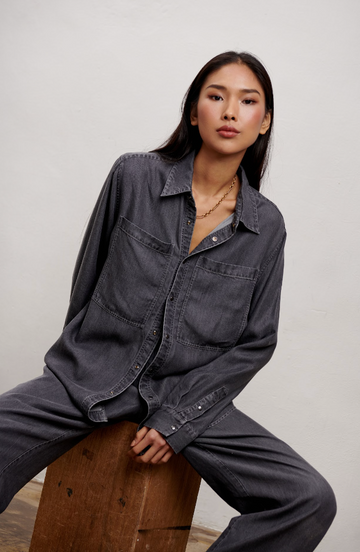 The Millie Button Down Shirt - "Grey Wash"