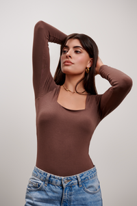 The Pippa Long Sleeve Bodysuit - Mocha