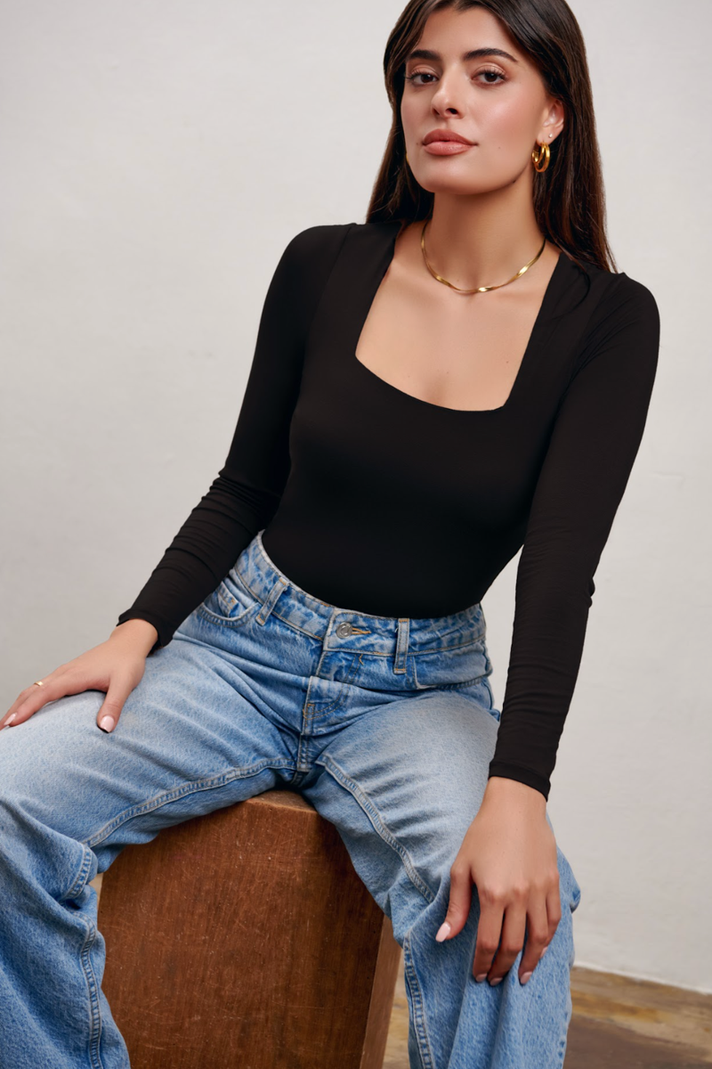 Pippa Long Sleeve Bodysuit - Black