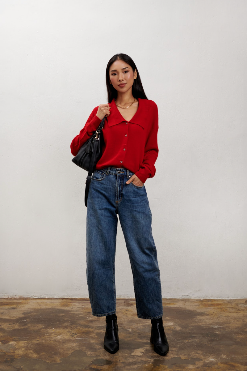 Chloe Collared Cardigan - Red