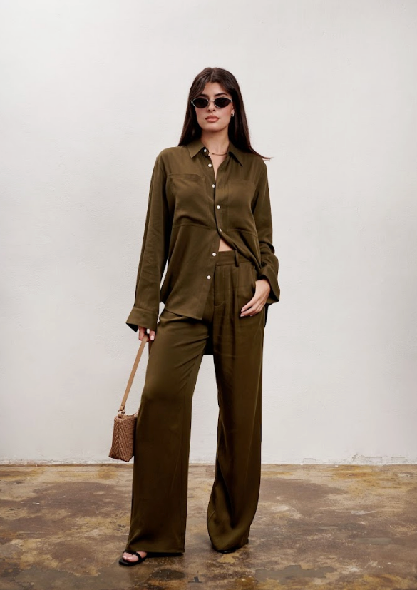 The Willow Wide Leg Pant- Olive Green