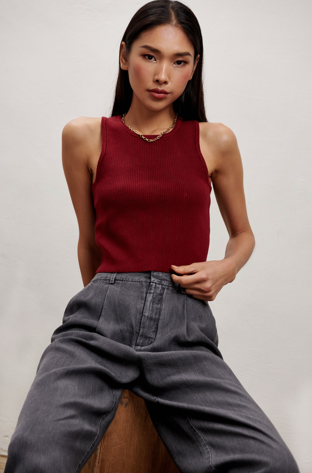 The Lili Knit Tank Top - Burgundy