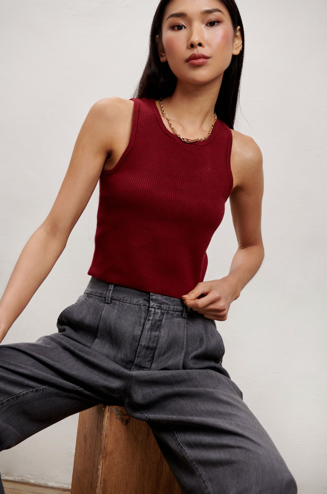 The Lili Knit Tank Top - Burgundy