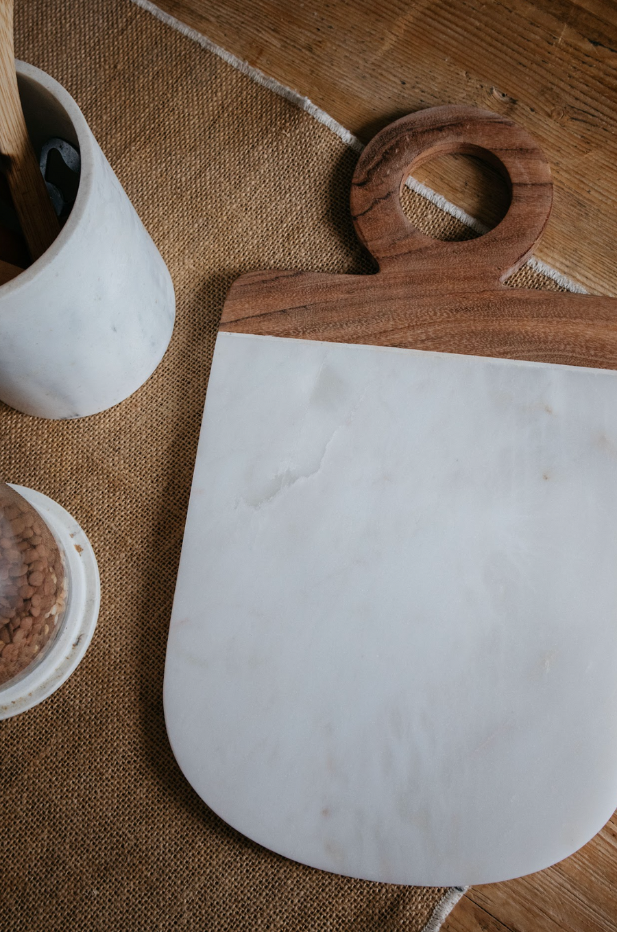 Oval Wood & Marble Chopping Board