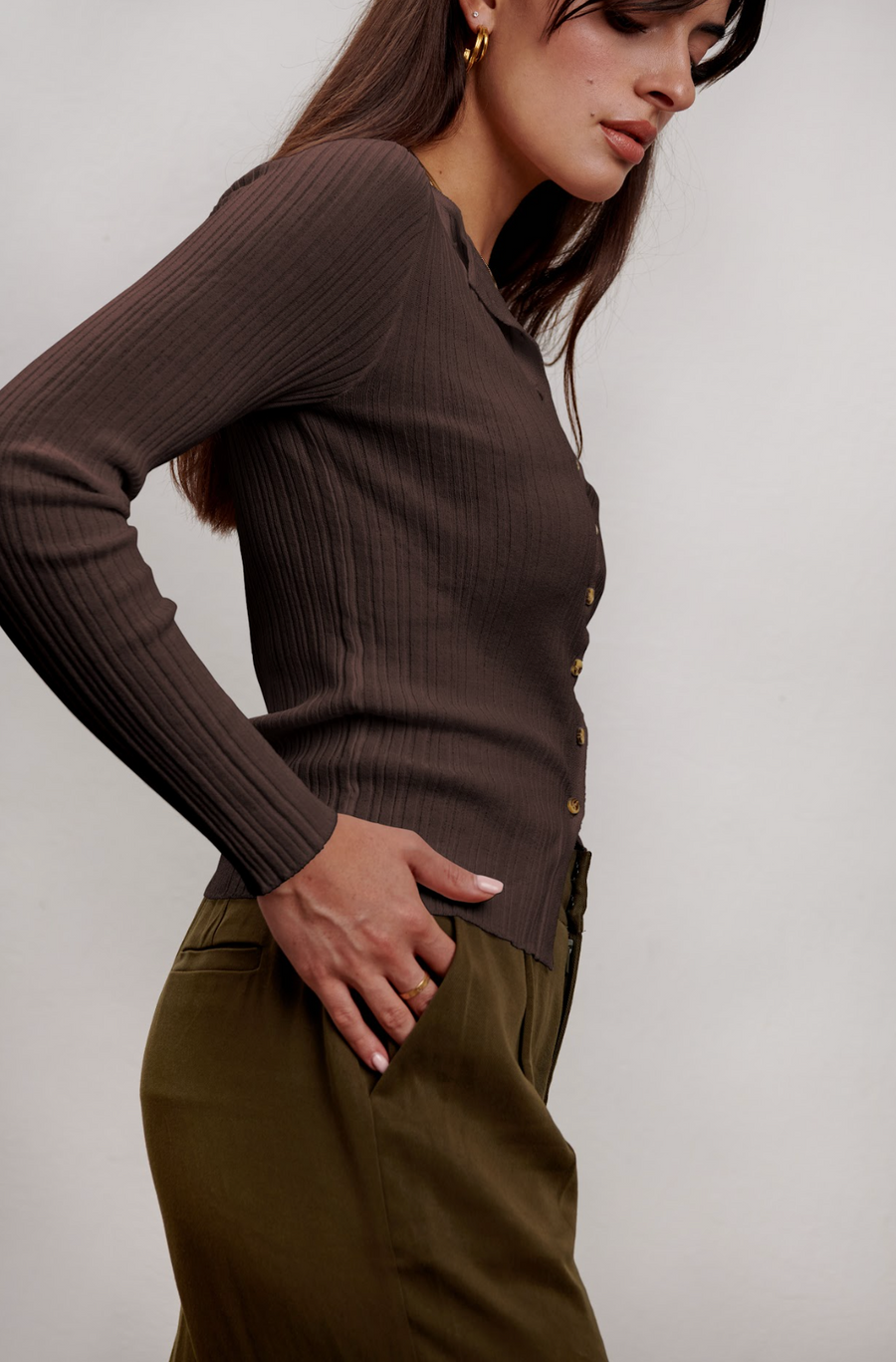 The Ava Sheer Knit Cardigan - Chocolate