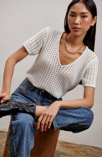 The Isabelle V-neck Knitted Tee - White