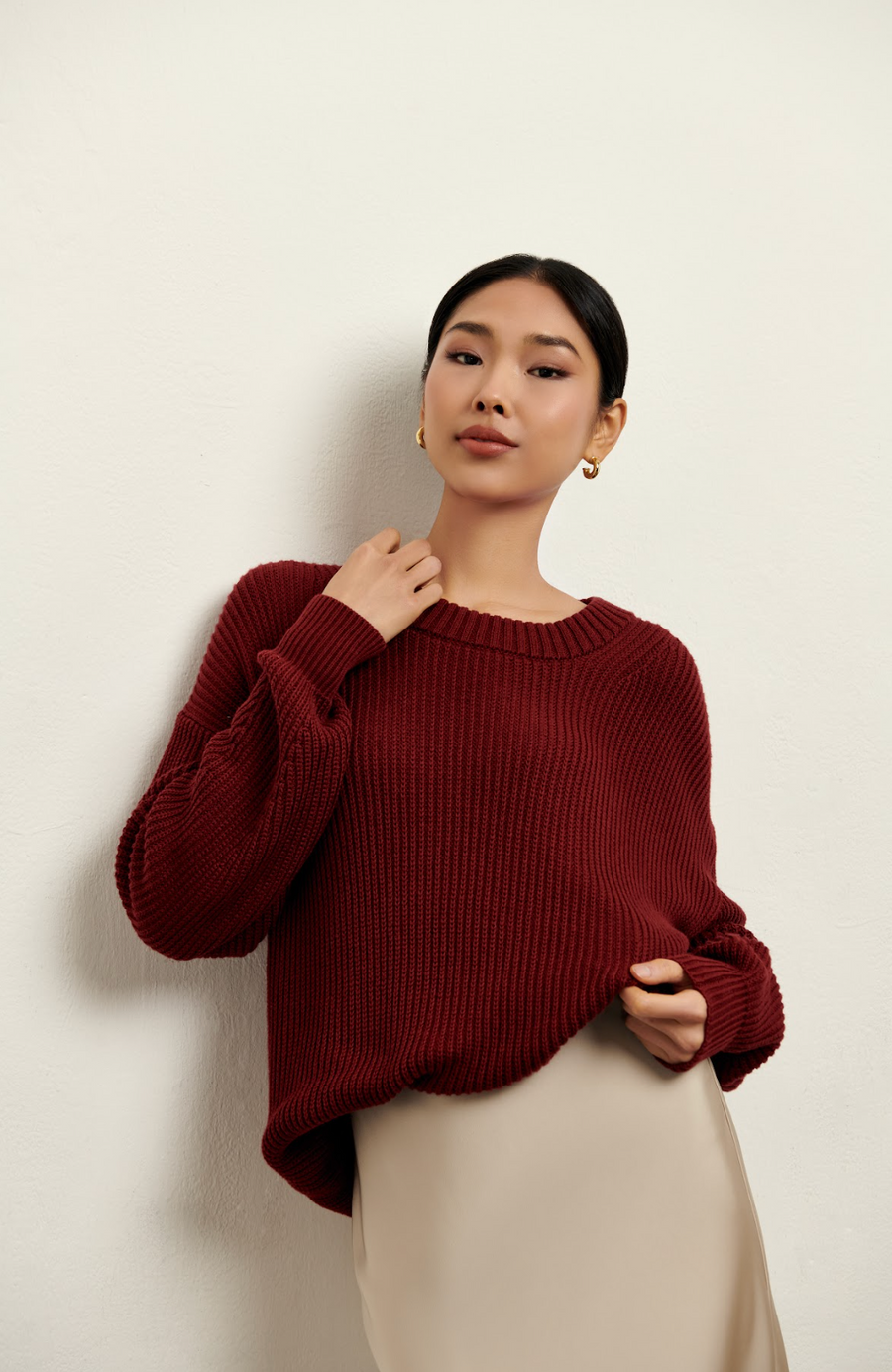 The Nora Oversized Sweater - Burgundy