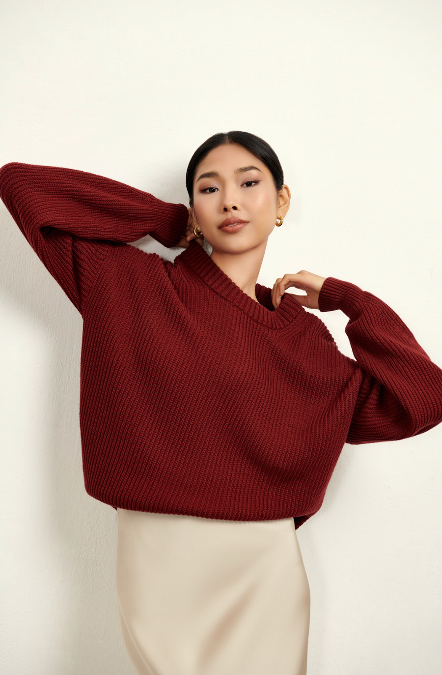 The Nora Oversized Sweater - Burgundy