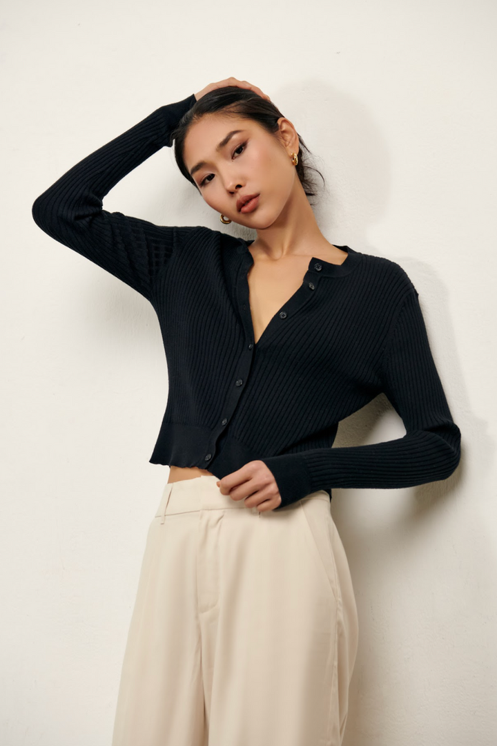 Hayley Slim Ribbed Cardigan - Black – Parallel 51