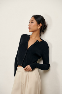 The Hayley Slim Ribbed Cardigan - Black