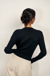 The Hayley Slim Ribbed Cardigan - Black