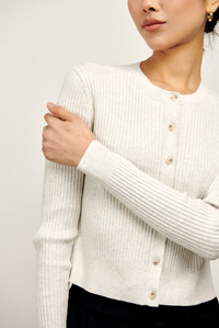 The Hayley Slim Ribbed Cardigan - Heather Grey