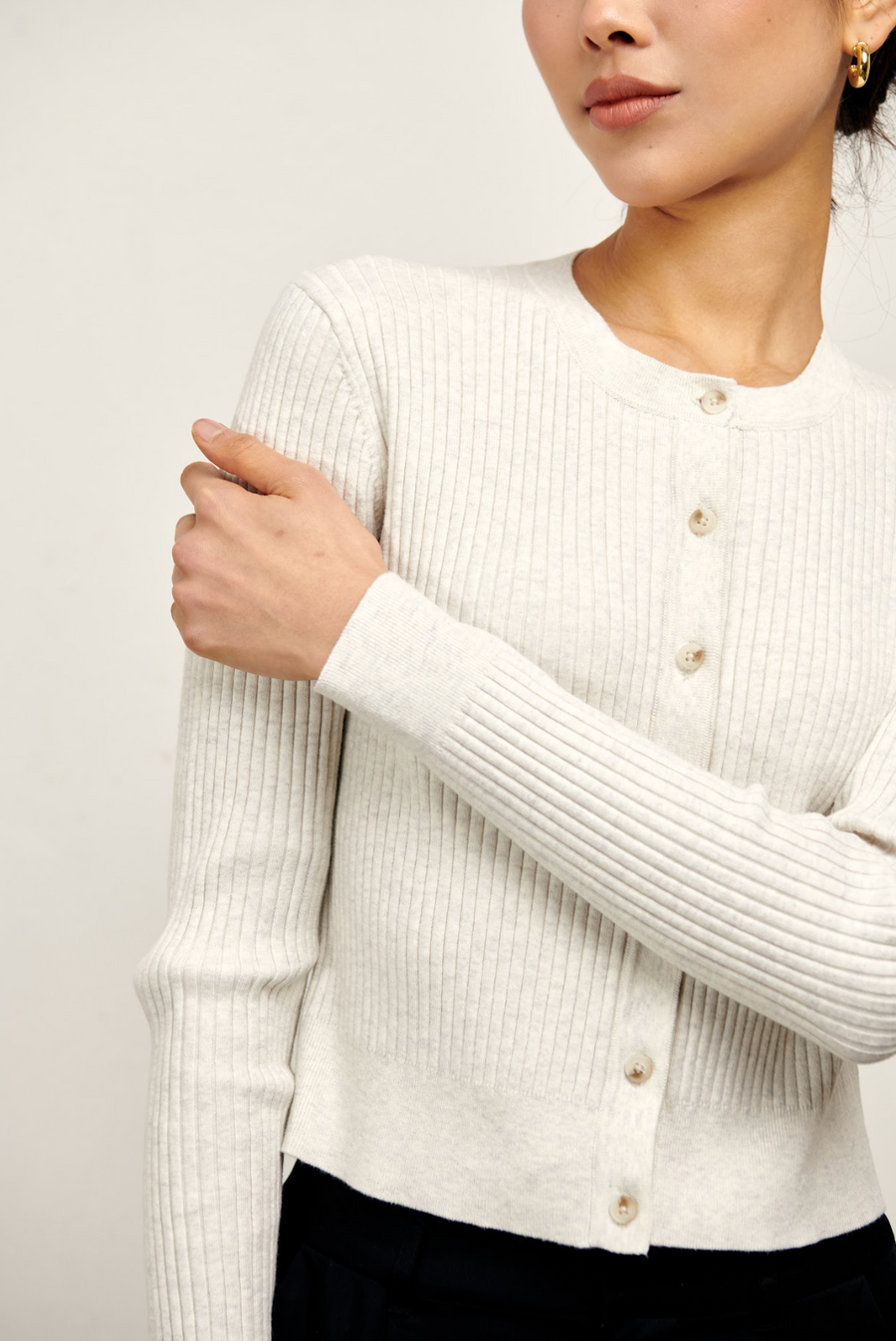 The Hayley Slim Ribbed Cardigan - Heather Grey