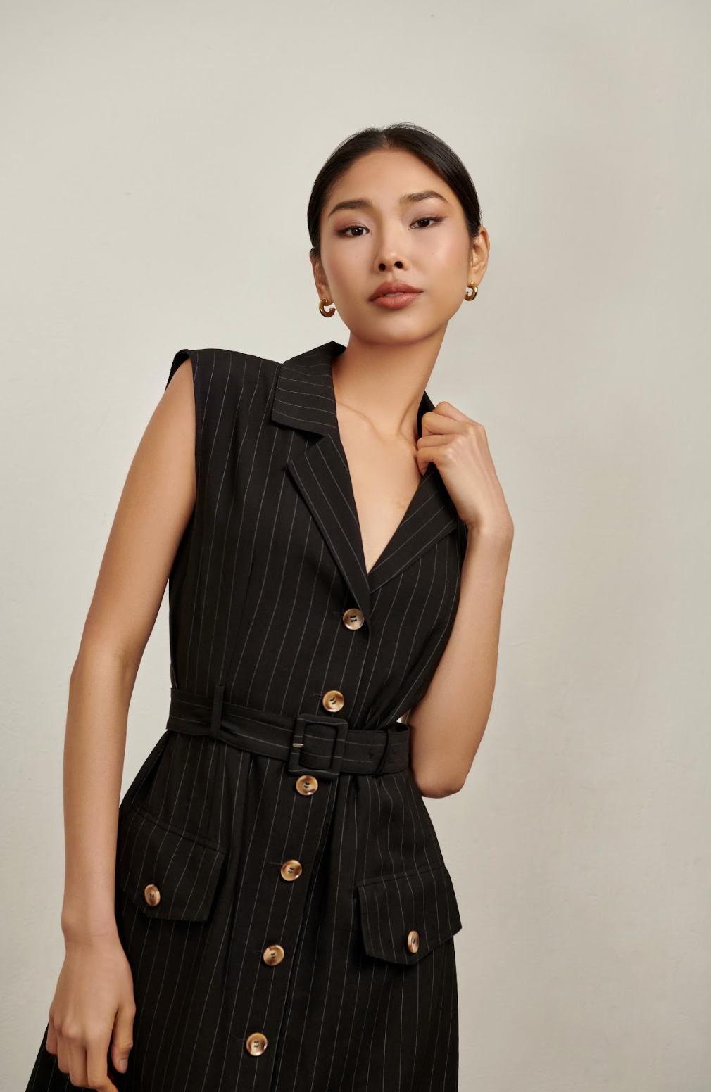 The Carrie Vest Dress - Black and White Pinstripe