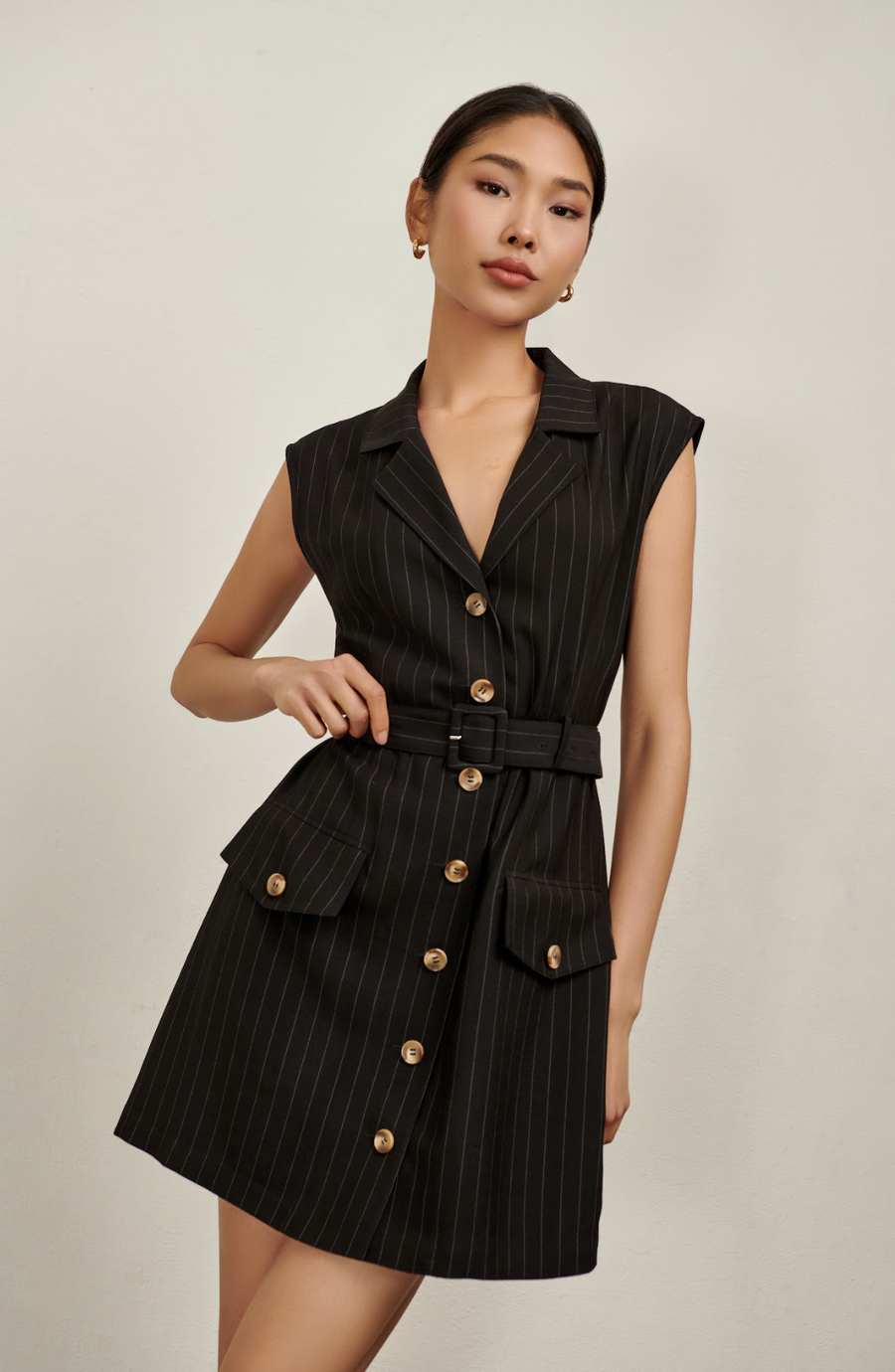 The Carrie Vest Dress - Black and White Pinstripe