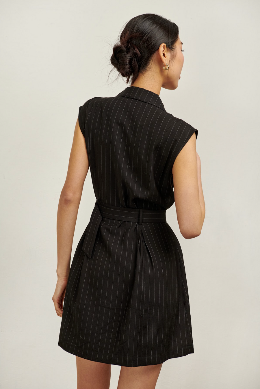 The Carrie Vest Dress - Black and White Pinstripe