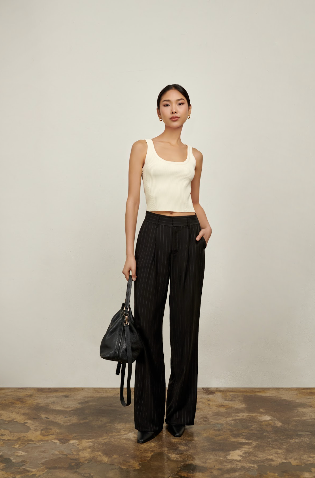 The Willow Wide Leg Pant- Black and White Pinstripe