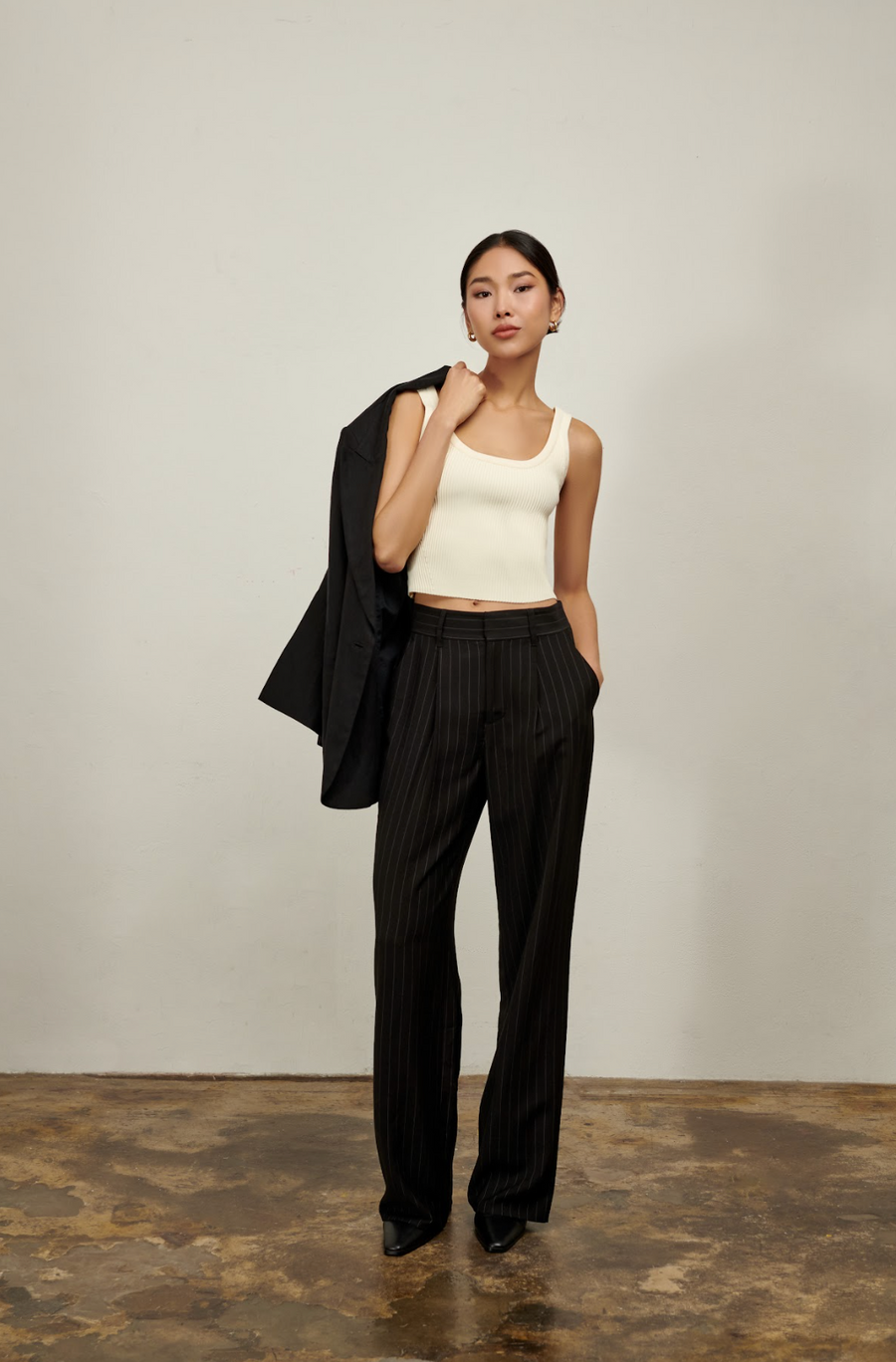 The Willow Wide Leg Pant- Black and White Pinstripe