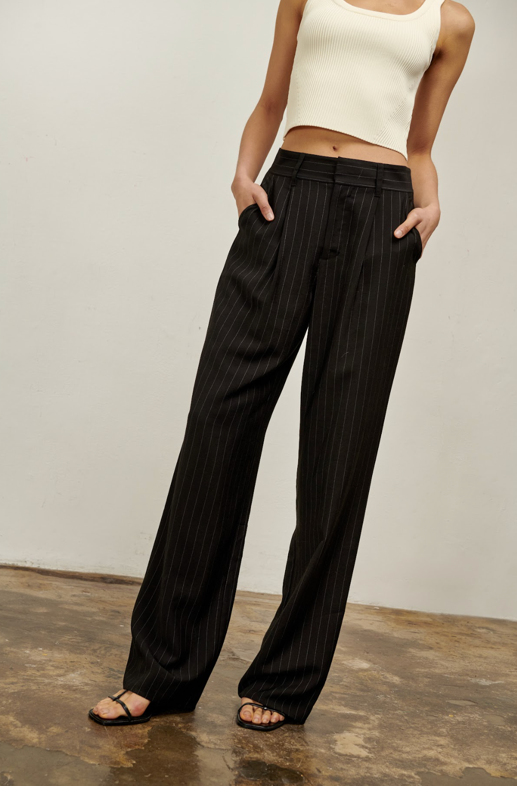 The Willow Wide Leg Pant- Black and White Pinstripe