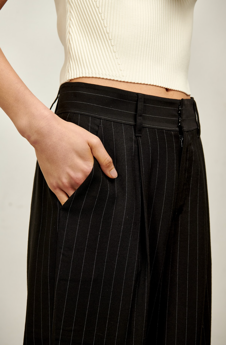 The Willow Wide Leg Pant- Black and White Pinstripe