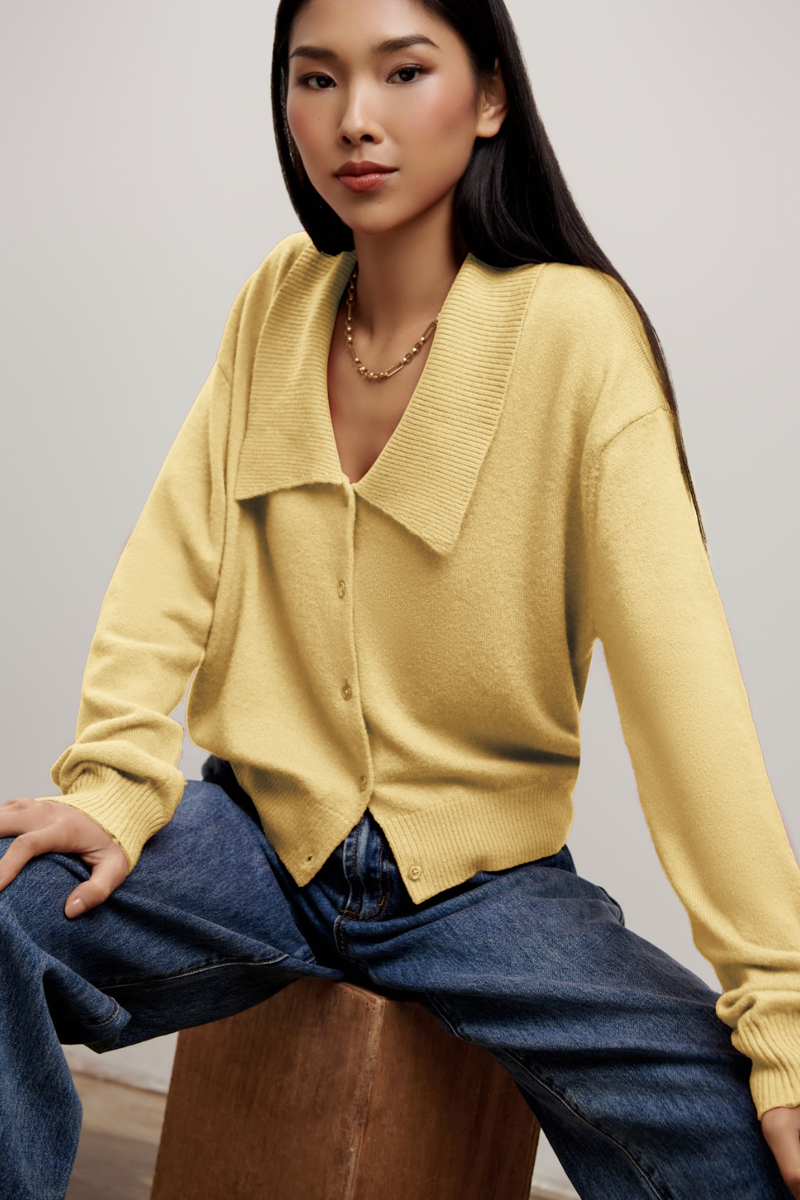 Chloe Collared Cardigan - Butteryellow