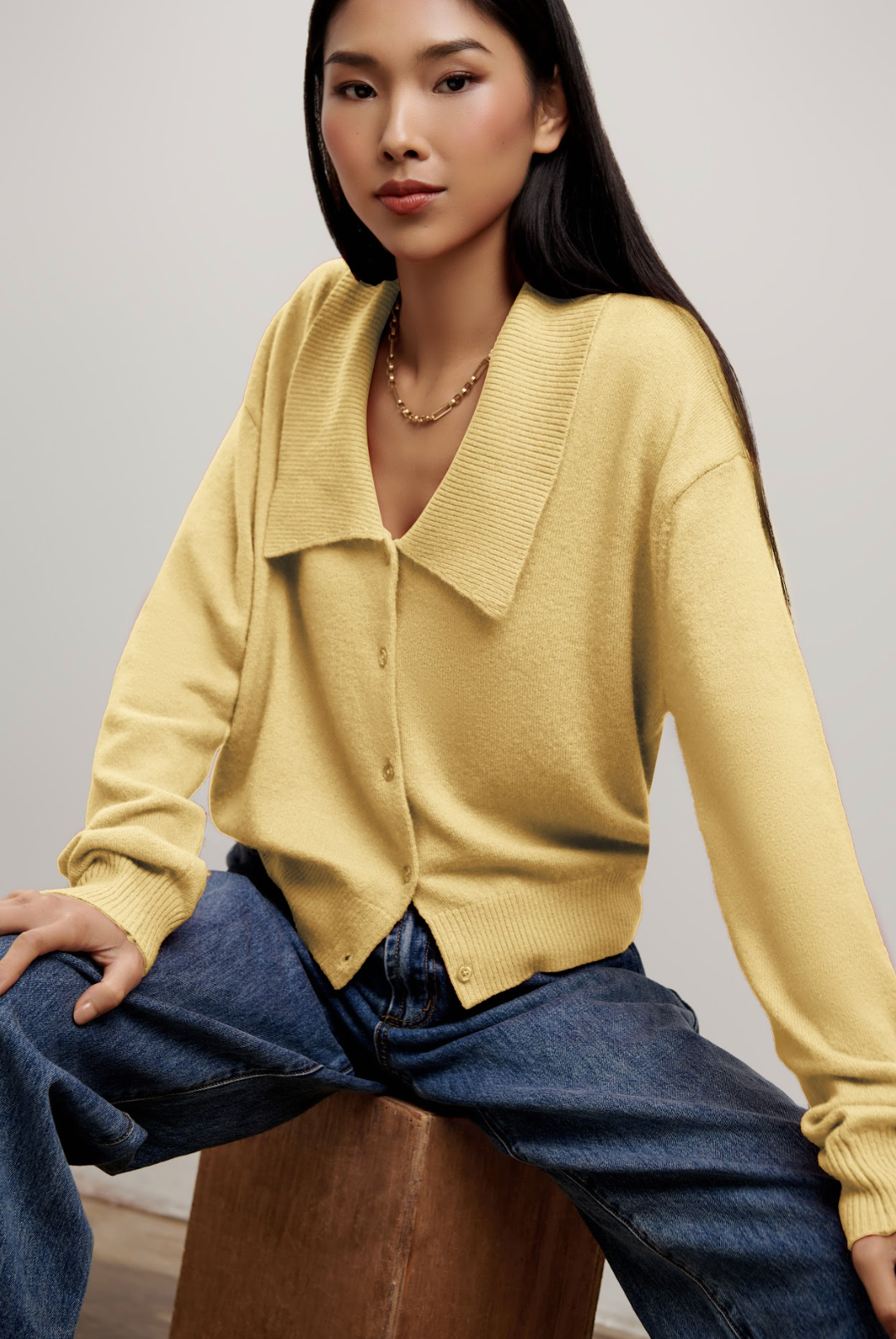 The Chloe Collared Cardigan - Butter Yellow