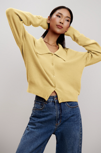 The Chloe Collared Cardigan - Butter Yellow