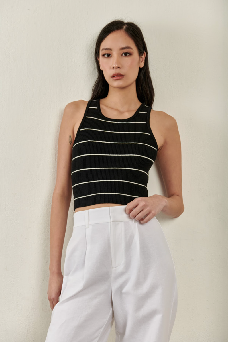 Lili Knit Tank Top - Black with White Stripe