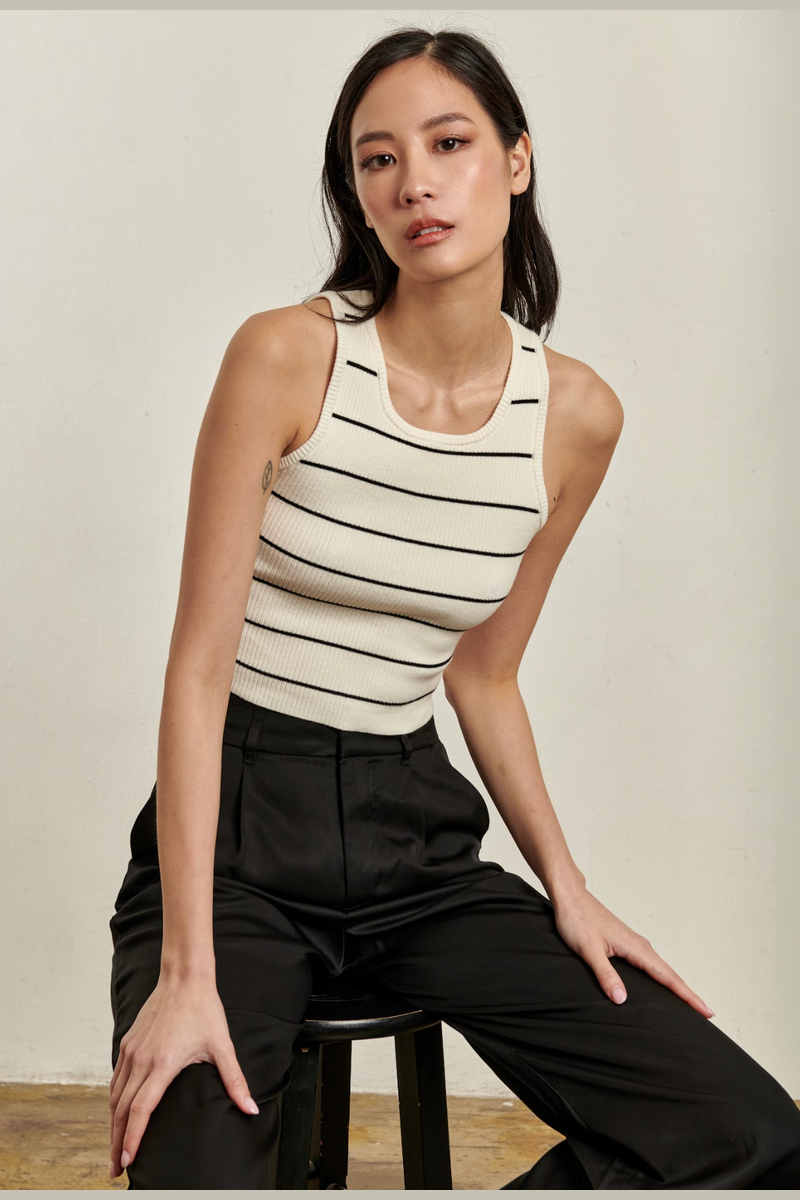 Lili Knit Tank Top - White with Black Stripe