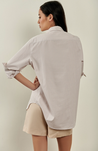 Millie Button Down Shirt - Beige and White Pinstripe