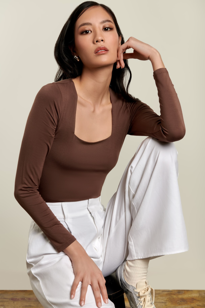 Pippa Long Sleeve Bodysuit - Mocha